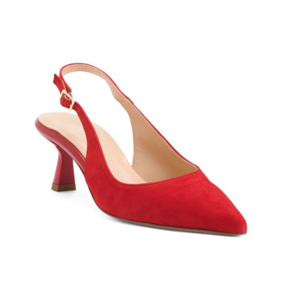 BEAUTIISOLES | Red Leather Suede Slingback Made in Italy | Size 10